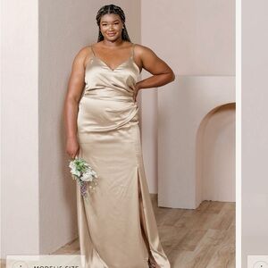 Revelry Satin Rory Dress. Gold Champagne